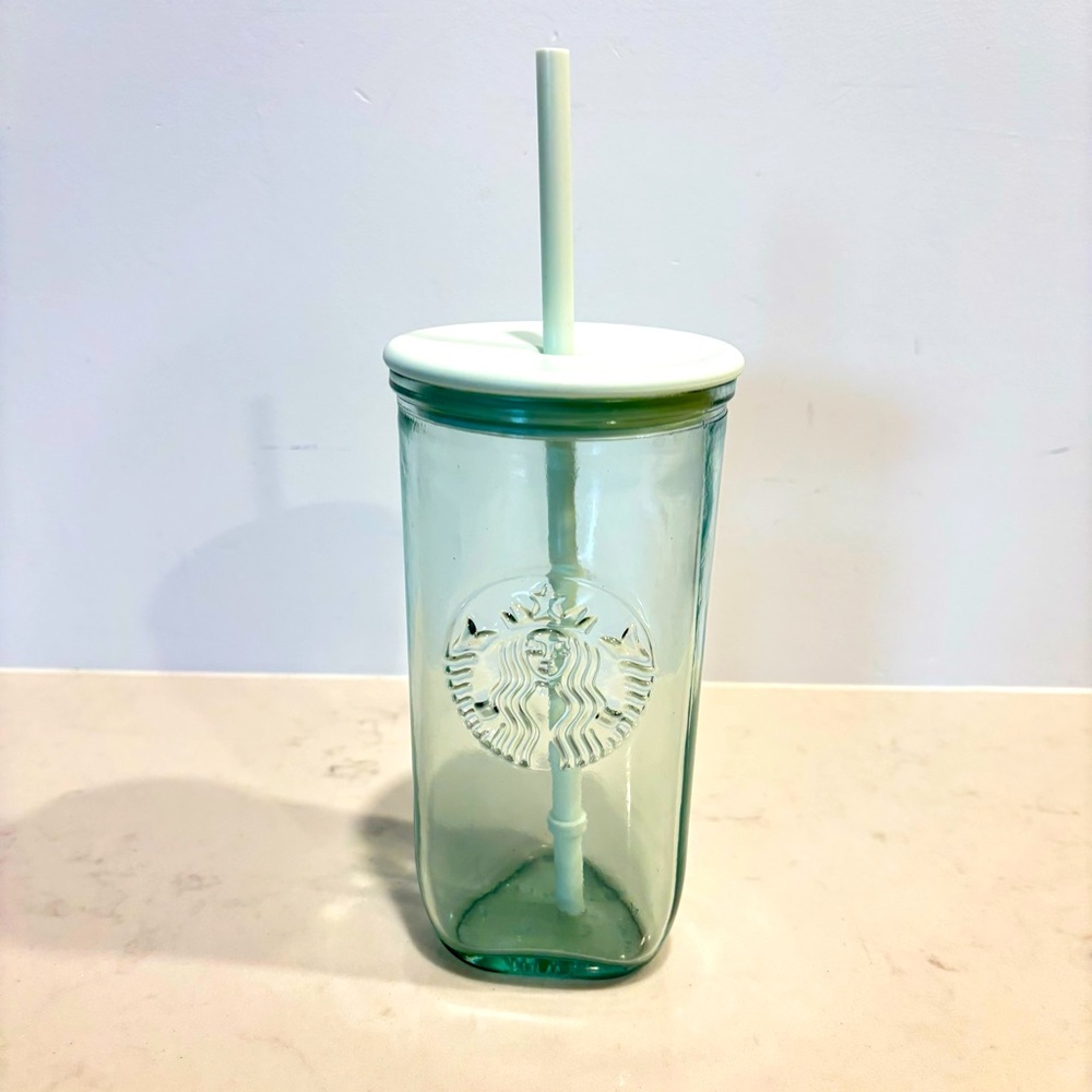 Starbucks Recycled Glass Triangle Cold Cup With Lid 16 oz  Mint